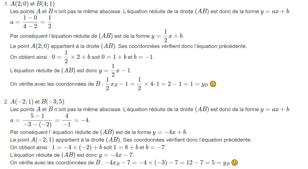 Quation Dune Droite Exercices Corrig S Pour Ac Biof Dyrassa