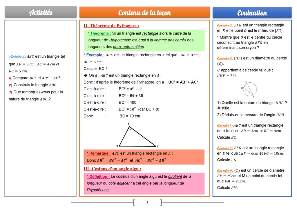 Triangle rectangle et cercle exercices corrigés pour 2AC biof Dyrassa