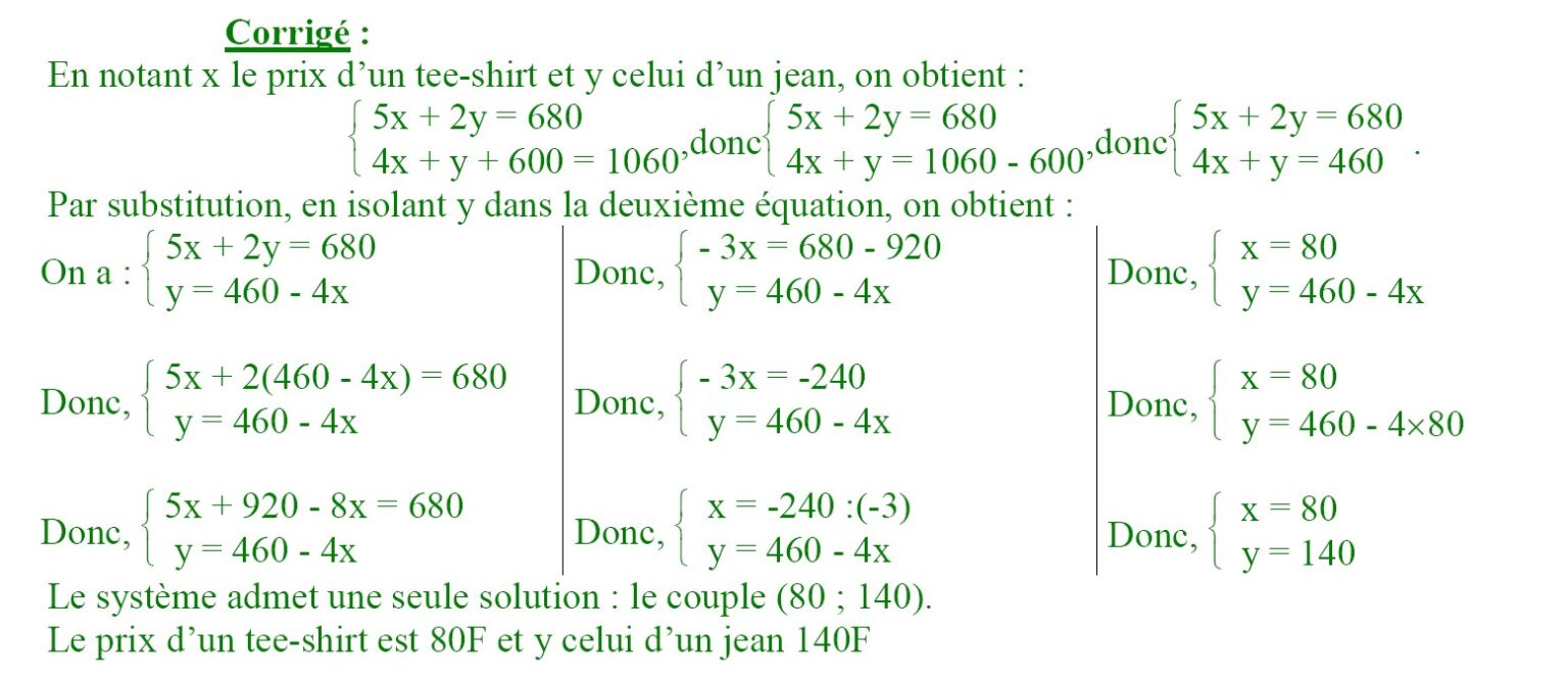 Systèmes de deux équations à deux inconnues exercices corrigés