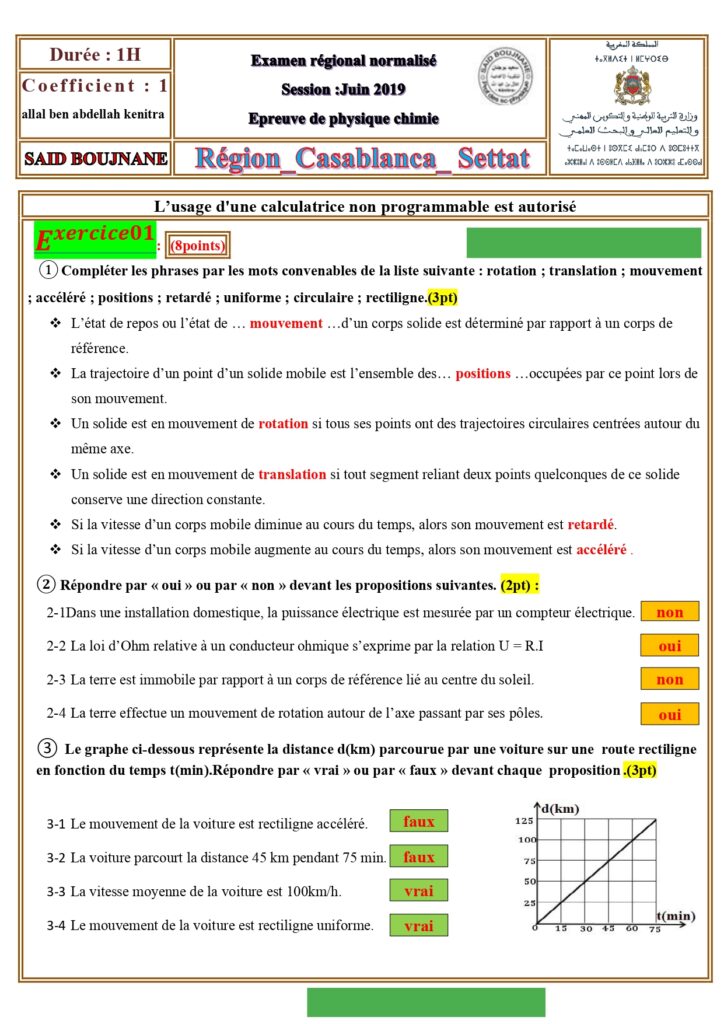 Examens R Gionaux Corrig S Physique Ac Dyrassa