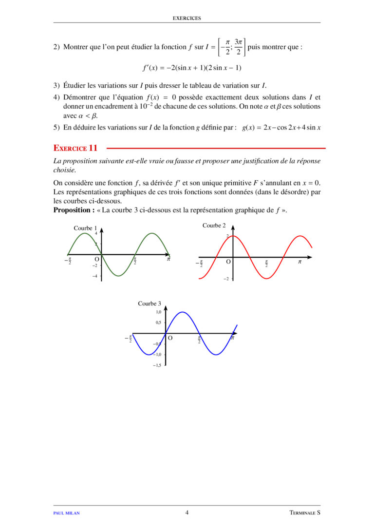 Les fonctions sinus et cosinus Maths Terminale S exercices corrigés