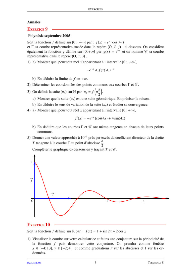 Les fonctions sinus et cosinus Maths Terminale S exercices corrigés