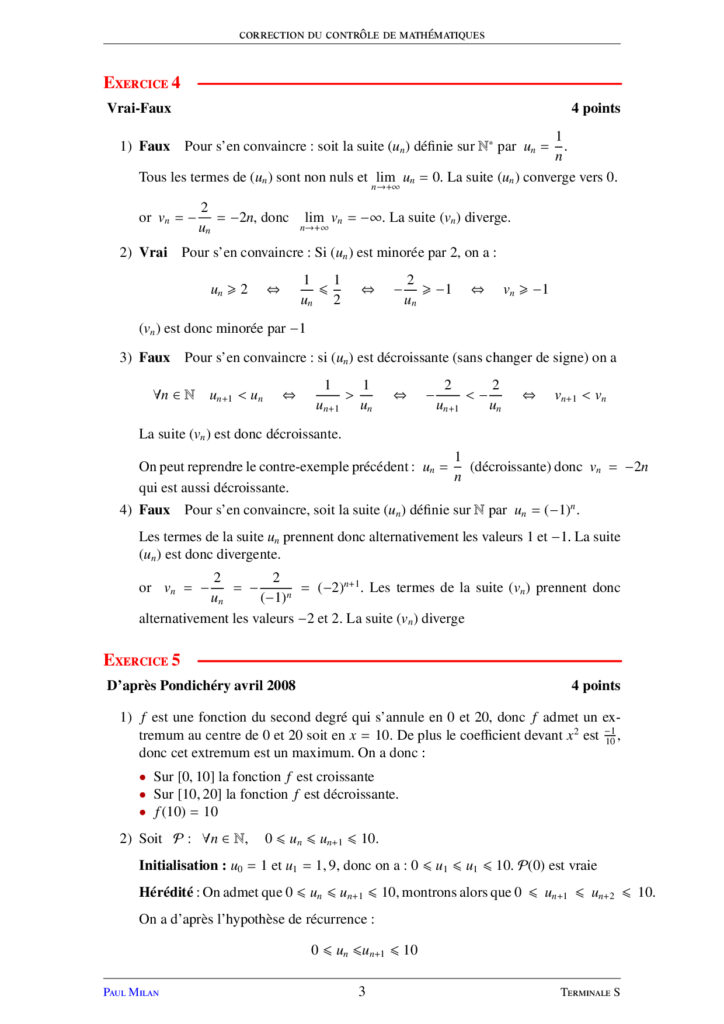 Raisonnement Par R Currence Limites De Suites Maths Terminale S