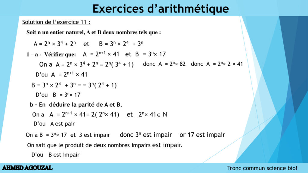 Arithm Tique Dans In Exercices Corrig S Tronc Commun Biof Dyrassa