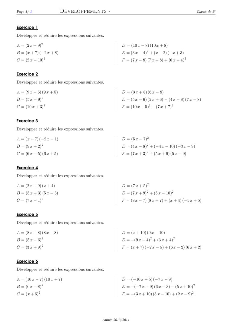 Calcul litteral 3eme et identités remarquables exercices corrigés Dyrassa