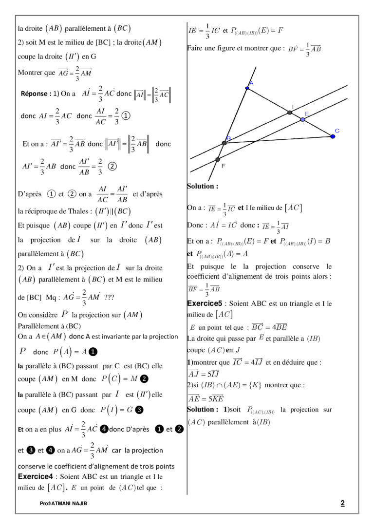 La Projection Dans Le Plan Exercices Corrig S Tronc Commun Biof