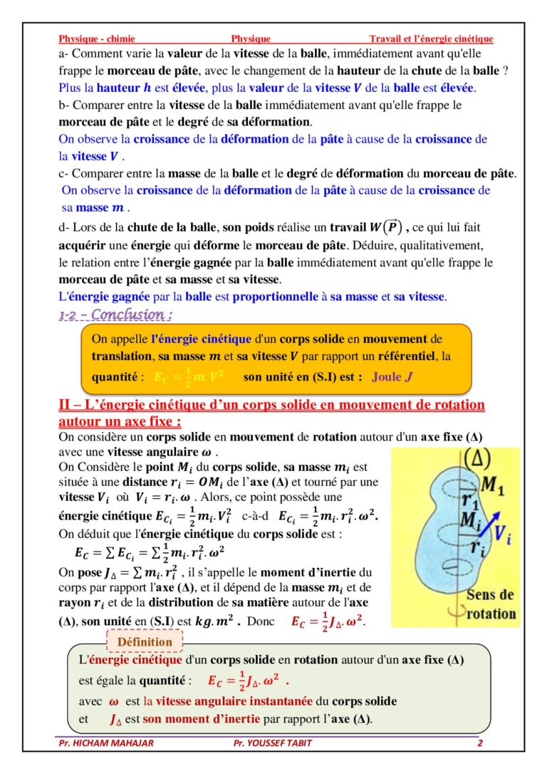 Travail et énergie cinétique cours et exercices corrigés