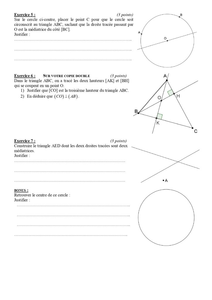 Droites remarquable dans le triangle exercices corrigés 1AC Dyrassa