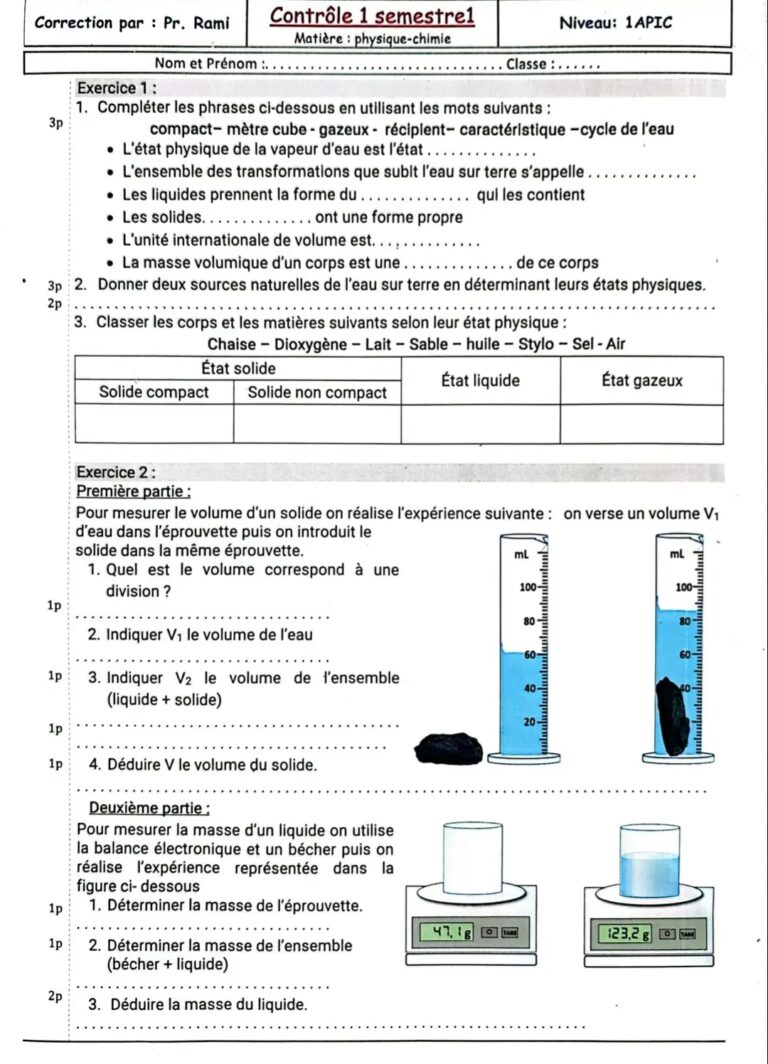 Devoirs Corrig S Physique N S Ac Dyrassa