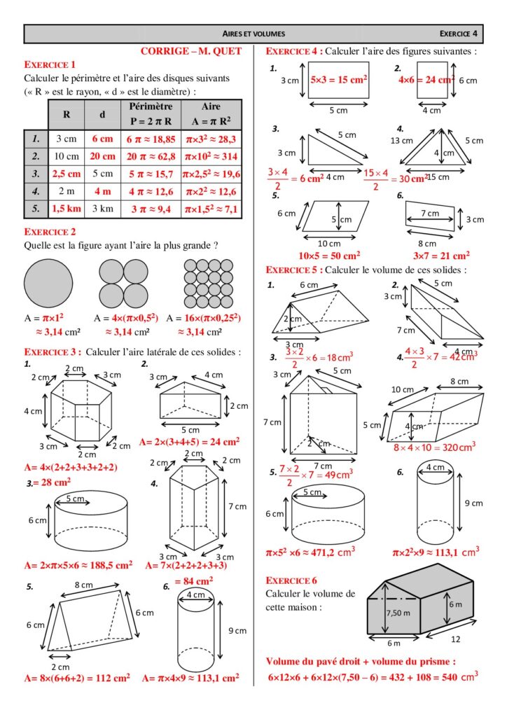 Prisme droit et cylindres exercices corrigés pour 1AC biof Dyrassa