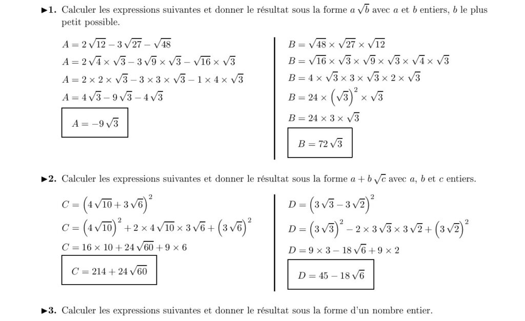 Racine carré exercice Dyrassa 3ème année collège