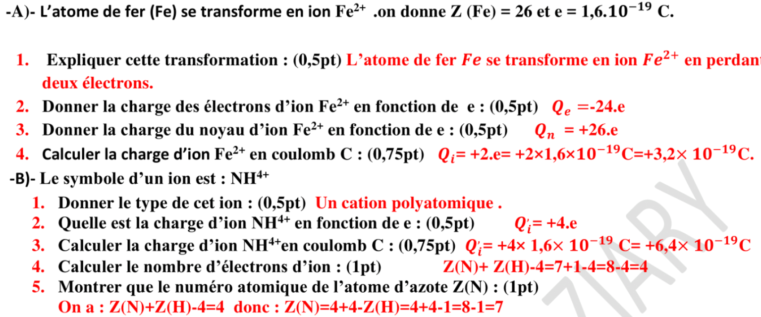 Les atomes et les ions exercices corrigés - Dyrassa
