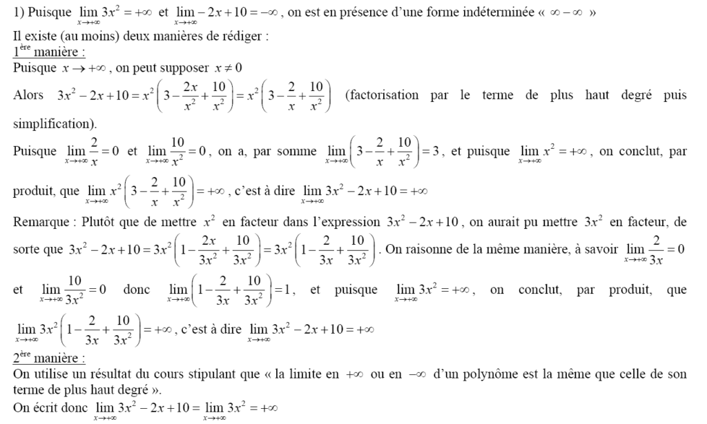 Limites D’une Fonction Première Bac Exercices Corrigés - Dyrassa