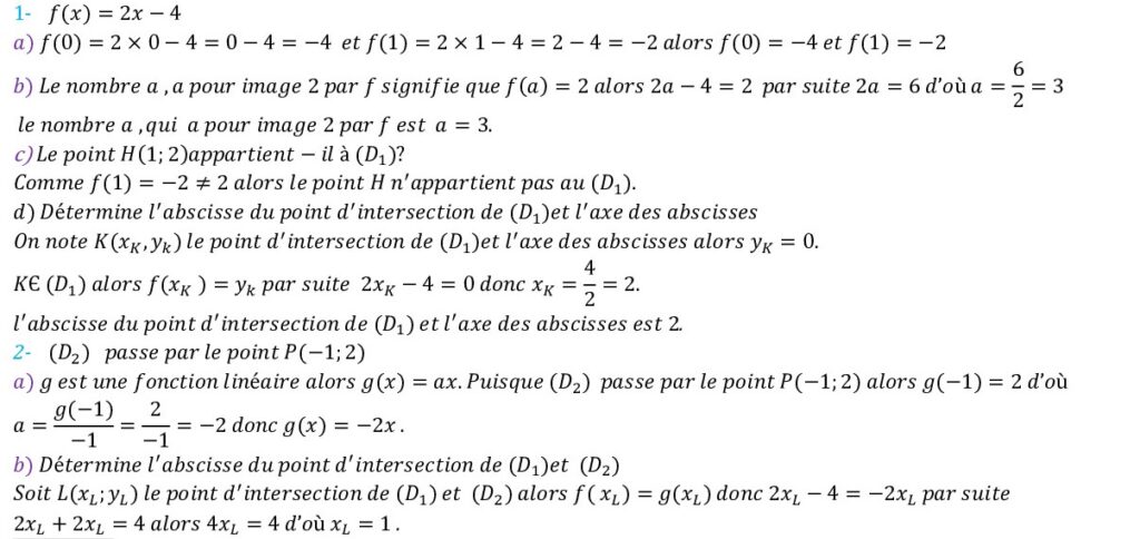 Fonction linéaire et fonction affine exercices corrigés pour 3AC - Dyrassa