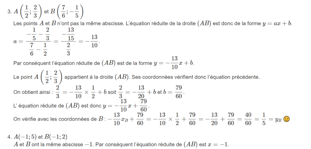 Équation D’une Droite Exercices Corrigés Pour 3AC Biof - Dyrassa