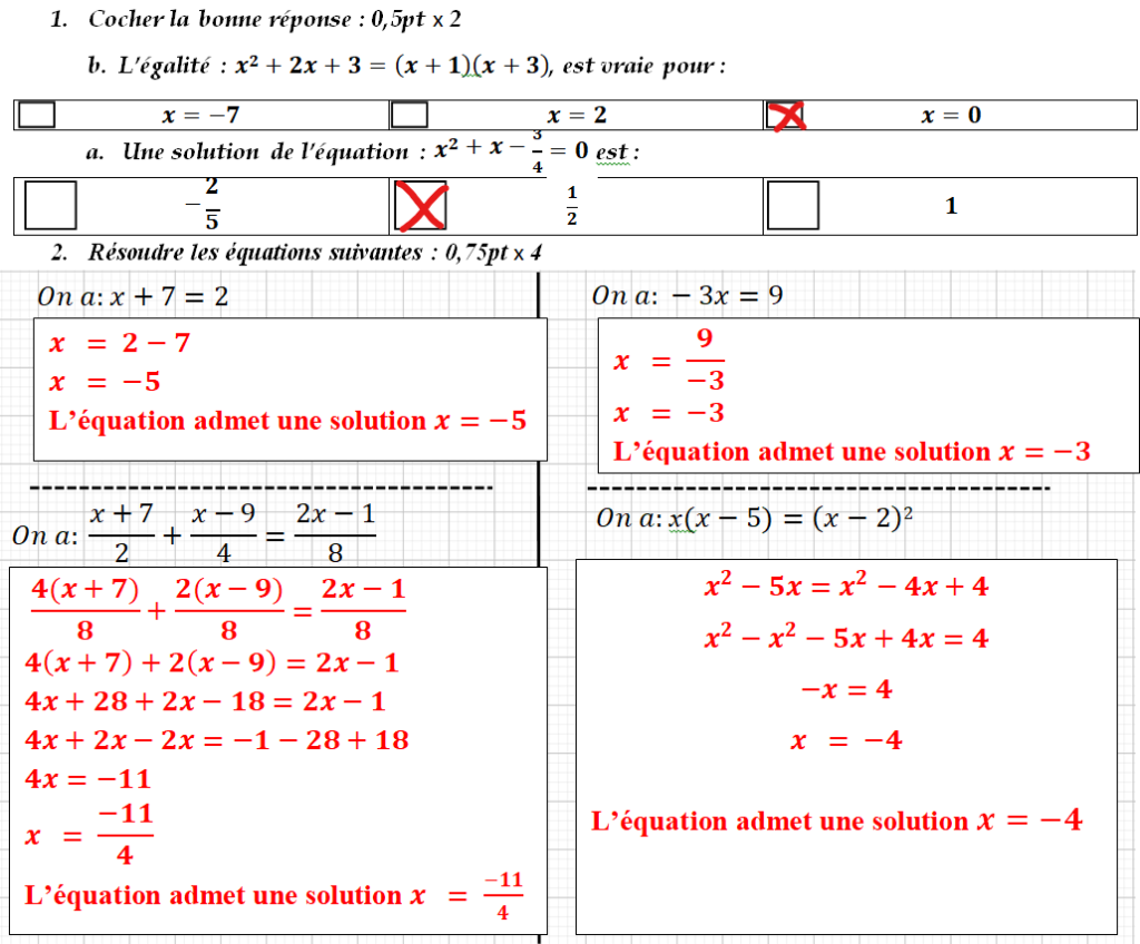 Devoirs Corrigés Maths N°1 S2 1AC - Dyrassa