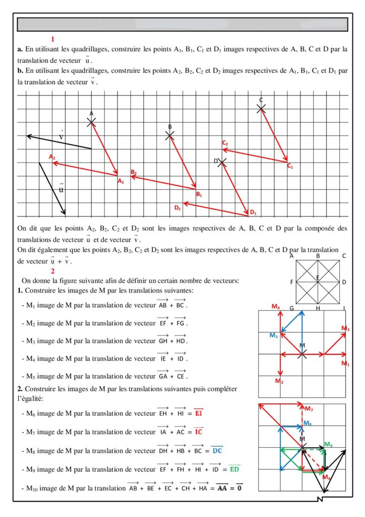 Vecteurs Et Translation Exercices Corrigés Pour 2AC Biof - Dyrassa