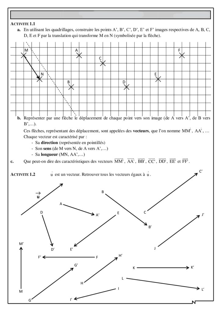 Vecteurs Et Translation Exercices Corrigés Pour 2AC Biof - Dyrassa