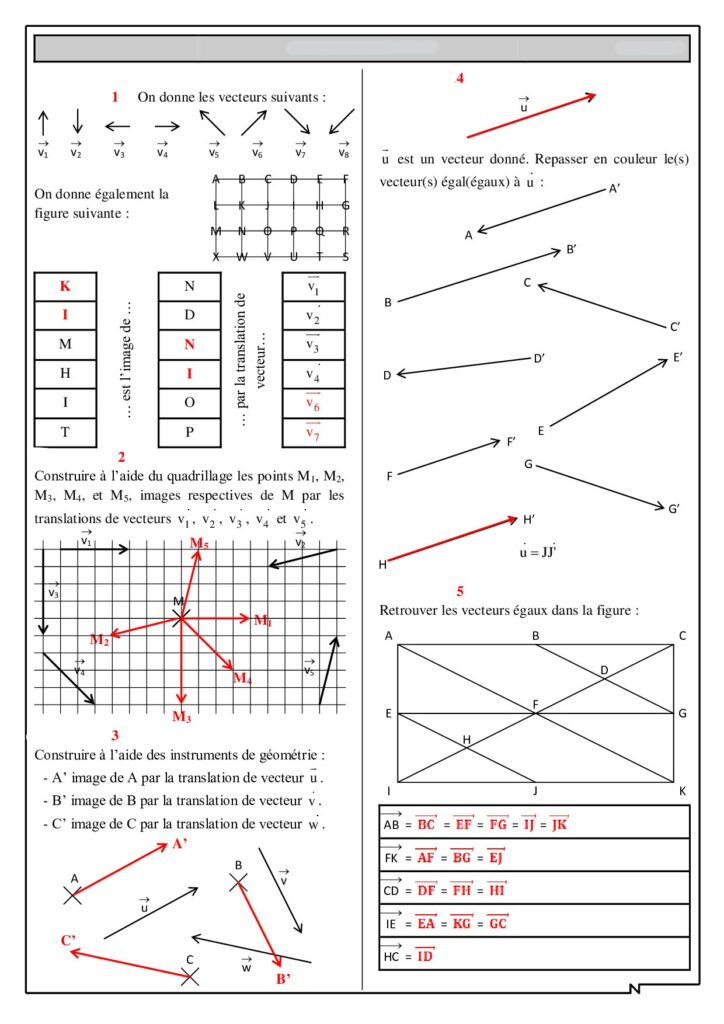 Vecteurs Et Translation Exercices Corrigés Pour 2AC Biof - Dyrassa