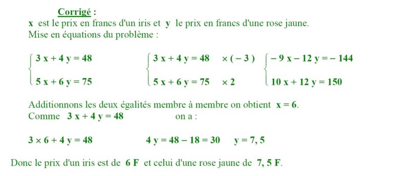 Systèmes De Deux équations à Deux Inconnues Exercices Corrigés