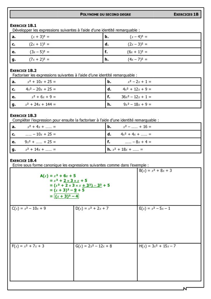 Le Second Degré Maths 1ère ES Exercices Corrigés - Dyrassa