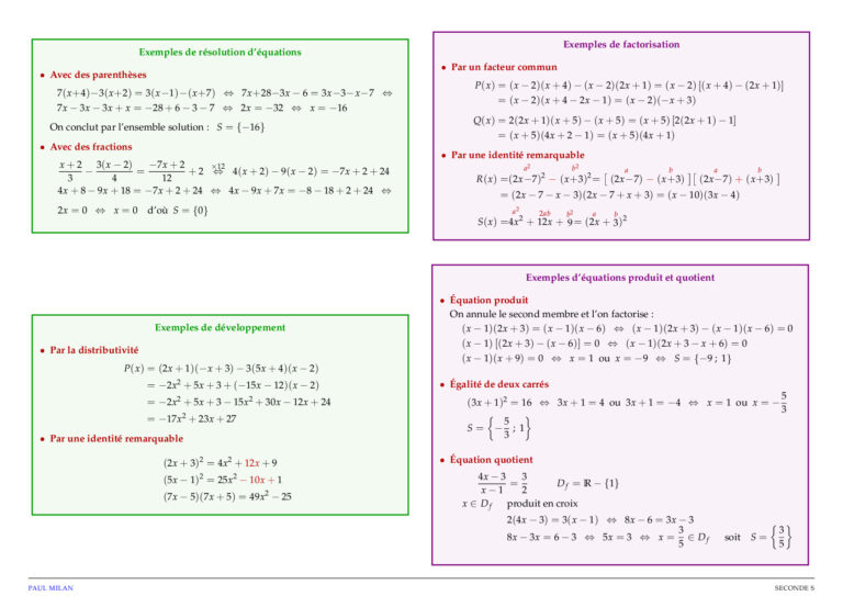 Les équations du premier degré Maths seconde exercices corrigés