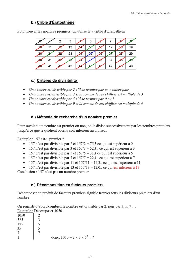 Nombres Et Calculs Maths Seconde Exercices Corrigés - Dyrassa