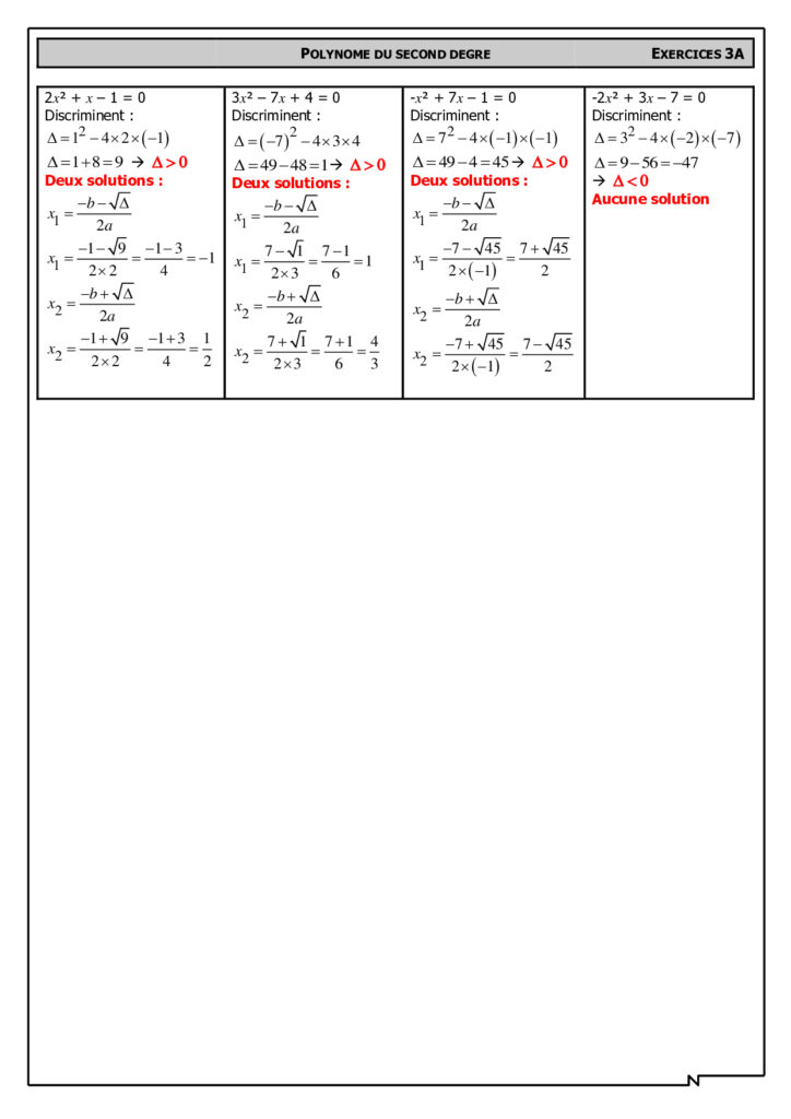 Le Second Degré Maths 1ère S Exercices Corrigés - Dyrassa