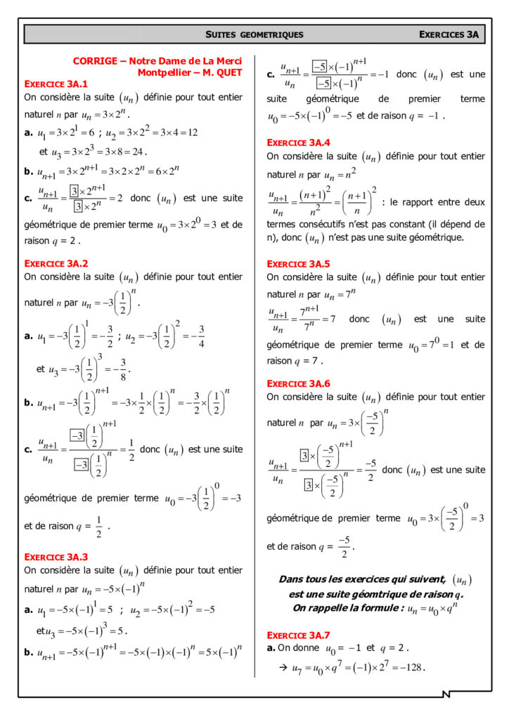 Les Suites Maths 1ère S Exercices Corrigés - Dyrassa