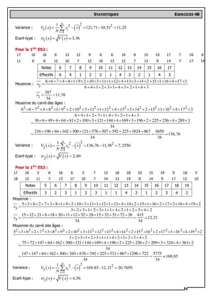 Statistiques Maths 1ère S Exercices Corrigés - Dyrassa