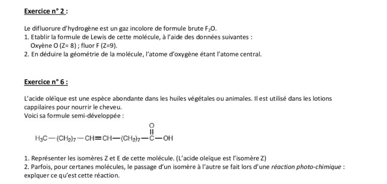 Des atomes aux molécules Physique et Chimie Première S exercices