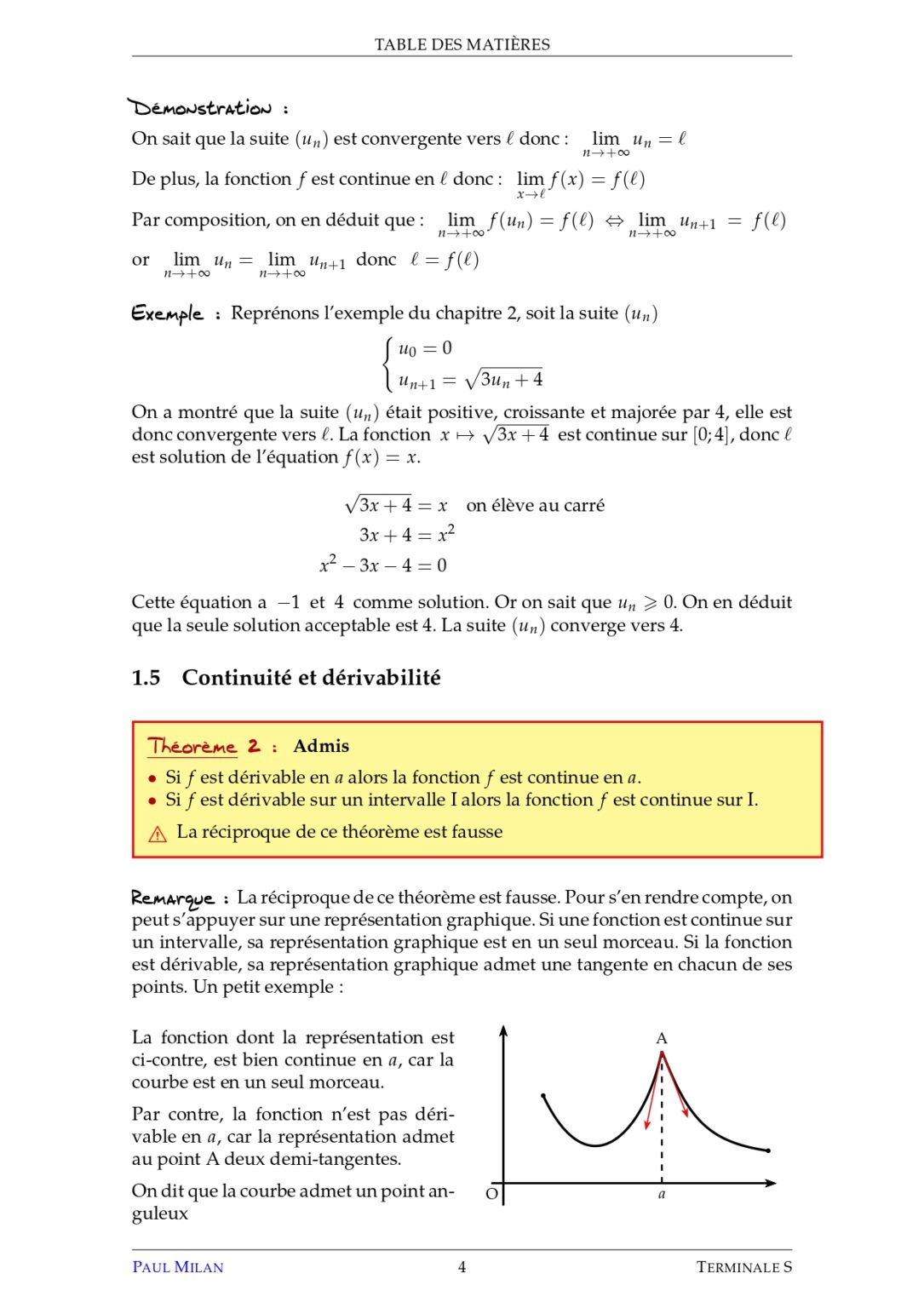 Continuité Et Dérivabilité D'une Fonction Maths Terminale S Exercices ...