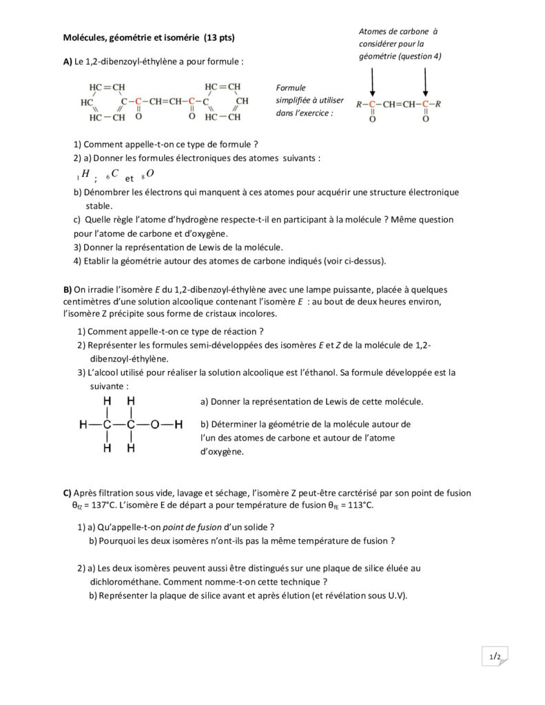 Des Atomes Aux Molécules Physique Et Chimie Première S Exercices ...