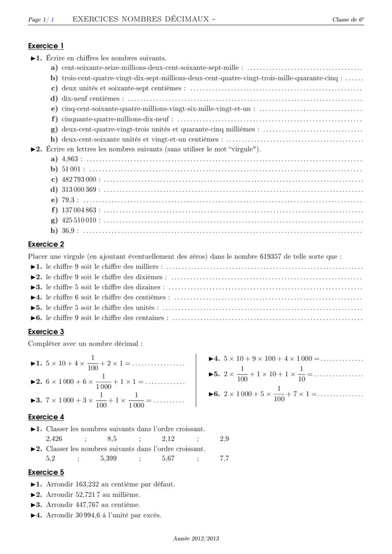nombres-entiers-et-d-cimaux-6-me-exercices-corrig-s