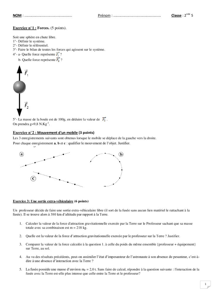 La Gravitation Universelle Physique Et Chimie Seconde Exercices ...