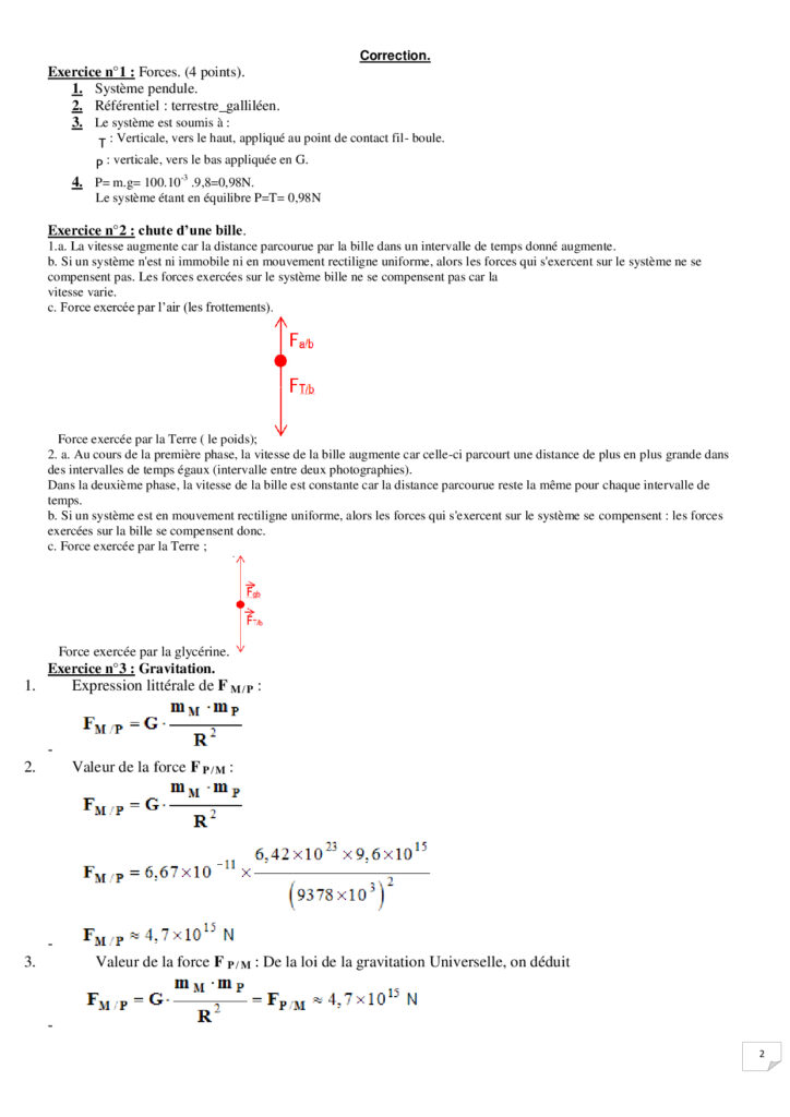 La Gravitation Universelle Physique Et Chimie Seconde Exercices ...