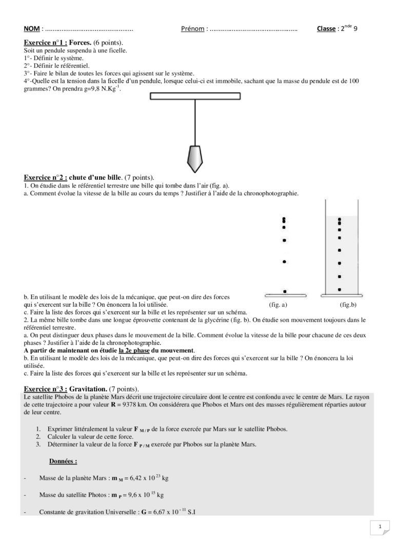 Gravation La gravitation universelle Physique et Chimie Seconde exercices corrigés