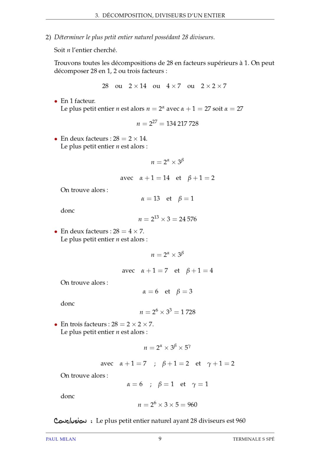 Les Nombres Premiers Maths 1ère S Exercices Corrigés - Dyrassa