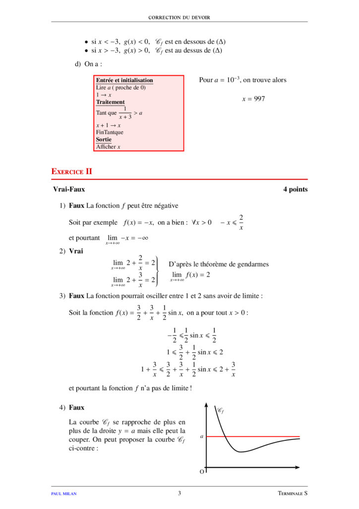 Limites De Fonctions Maths Terminale S Exercices Corrigés - Dyrassa