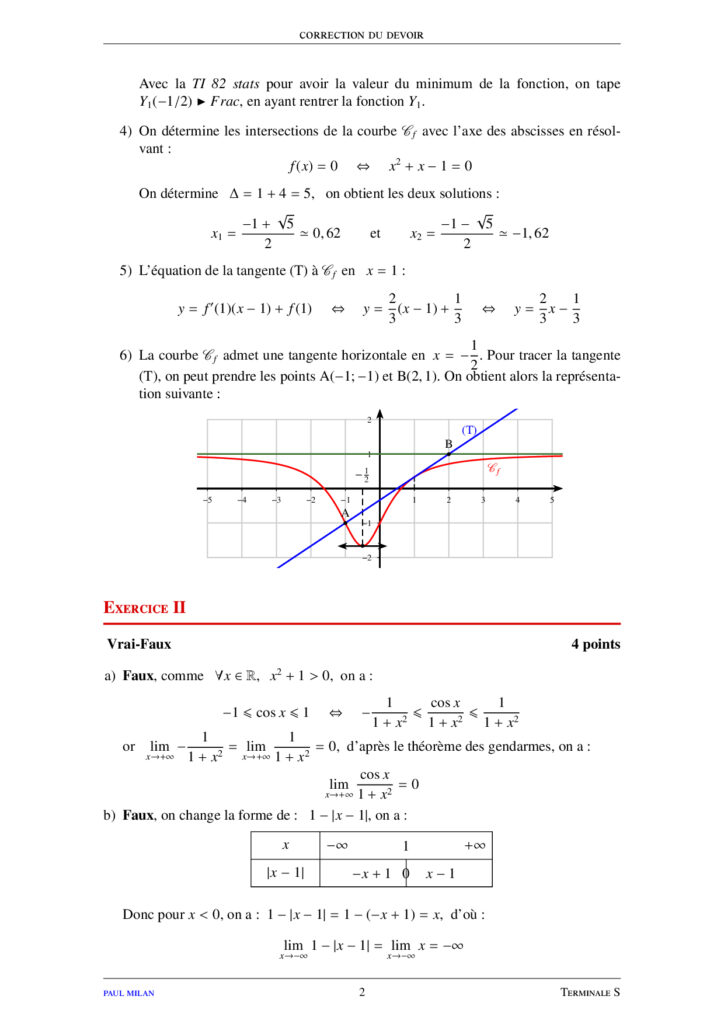 Limites De Fonctions Maths Terminale S Exercices Corrigés - Dyrassa