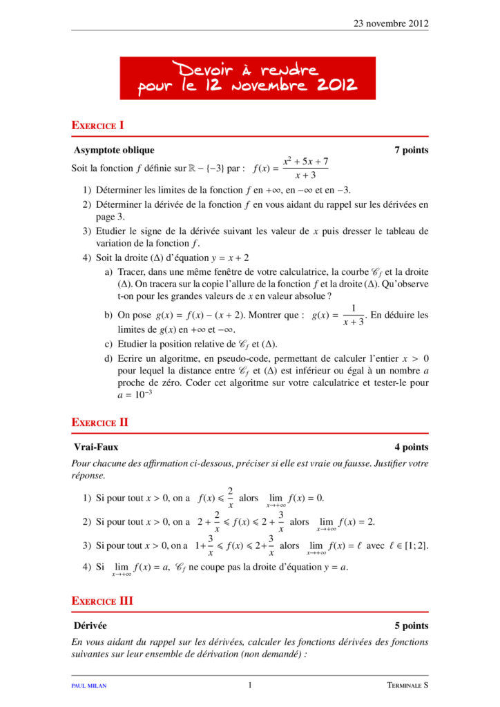 Limites De Fonctions Maths Terminale S Exercices Corrigés - Dyrassa