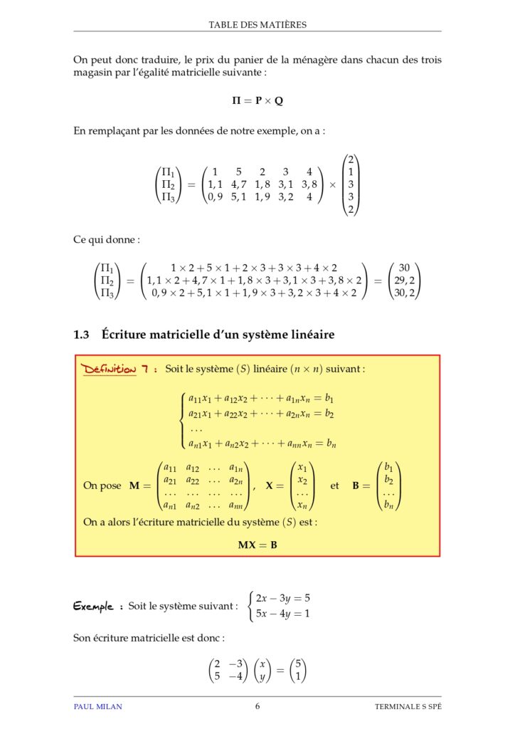 Matrices et suites Maths 1ère S exercices corrigés - Dyrassa