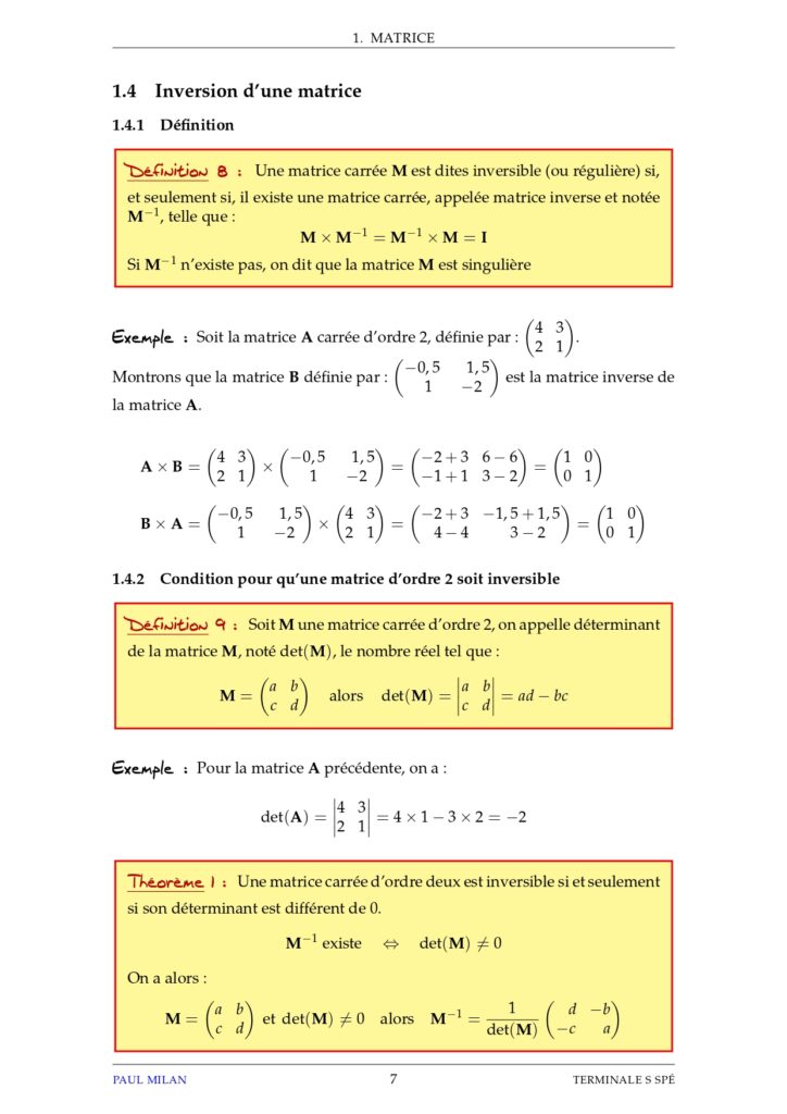 Matrices et suites Maths 1ère S exercices corrigés - Dyrassa