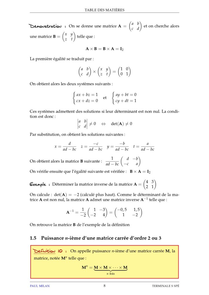 Matrices et suites Maths 1ère S exercices corrigés - Dyrassa