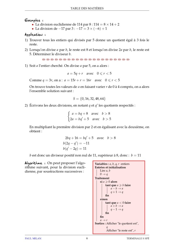 Multiples - Division Euclidienne - Congruence Maths 1ère S Exercices ...