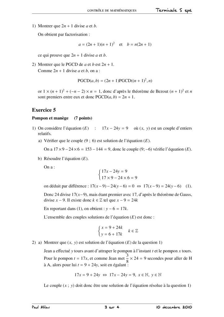 PGCD Et PPCM - Théorème De Bézout Et Théorème De Gauss Maths 1ère S ...