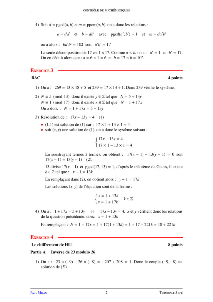 PGCD Et PPCM - Théorème De Bézout Et Théorème De Gauss Maths 1ère S ...