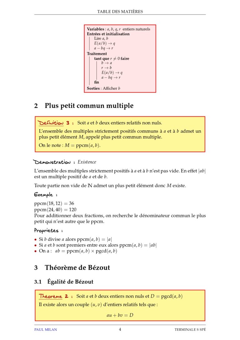 PGCD Et PPCM - Théorème De Bézout Et Théorème De Gauss Maths 1ère S ...