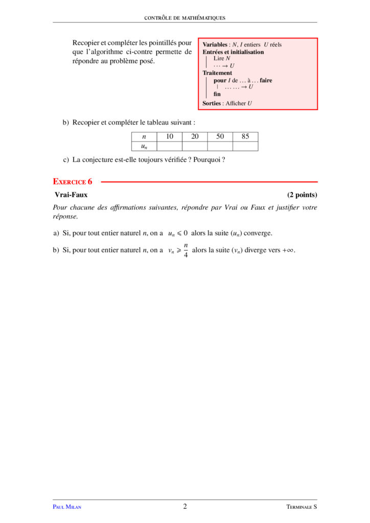 Raisonnement Par Récurrence Limites De Suites Maths Terminale S