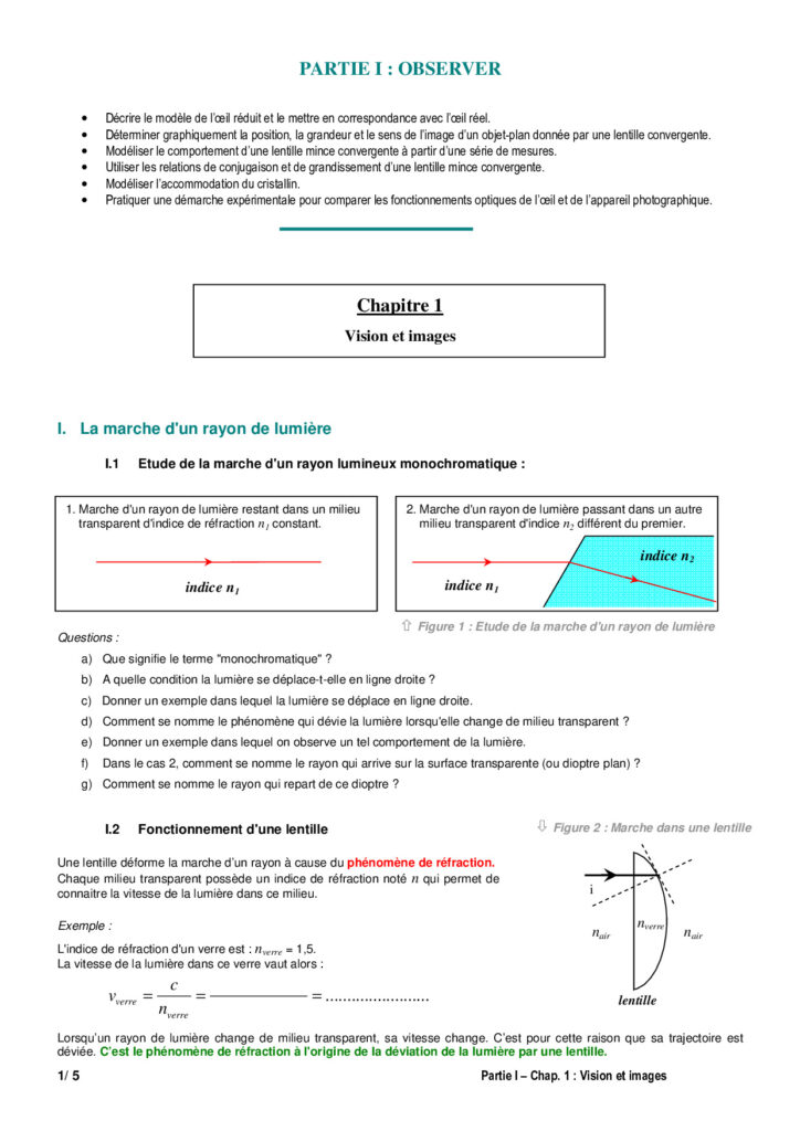 Vision Et Images Physique Et Chimie Première S Exercices Corrigés - Dyrassa